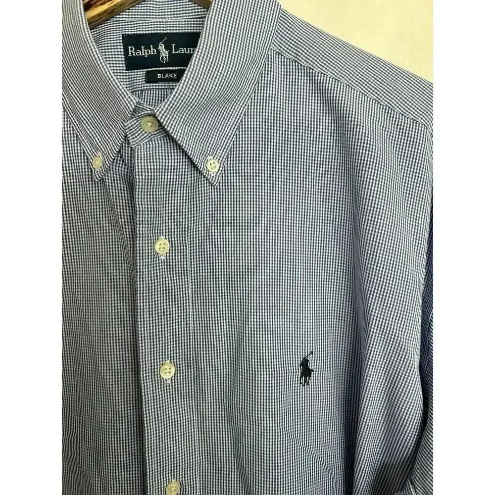 Ralph Lauren Blake Blue Cotton Micro-check Pony Logo Button Down Shirt Size L - Picture 4 of 13